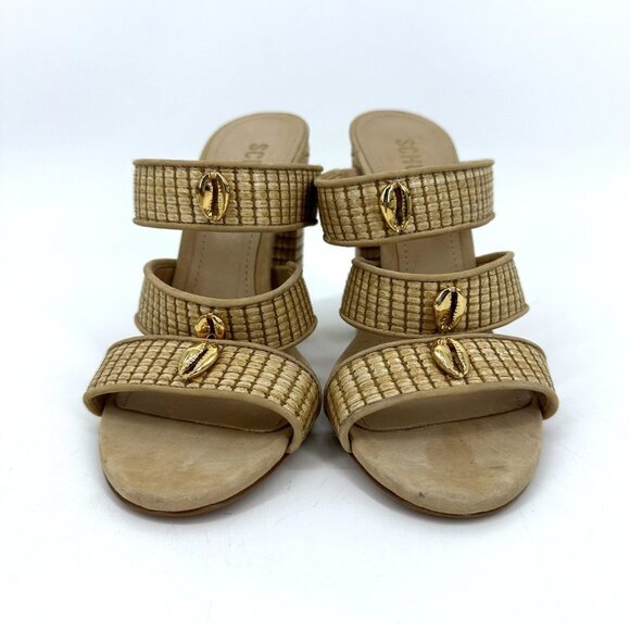 Schutz Karola High Block Heel Slide Sandals Natural Light Wood Size 8.5 - Picture 5 of 8